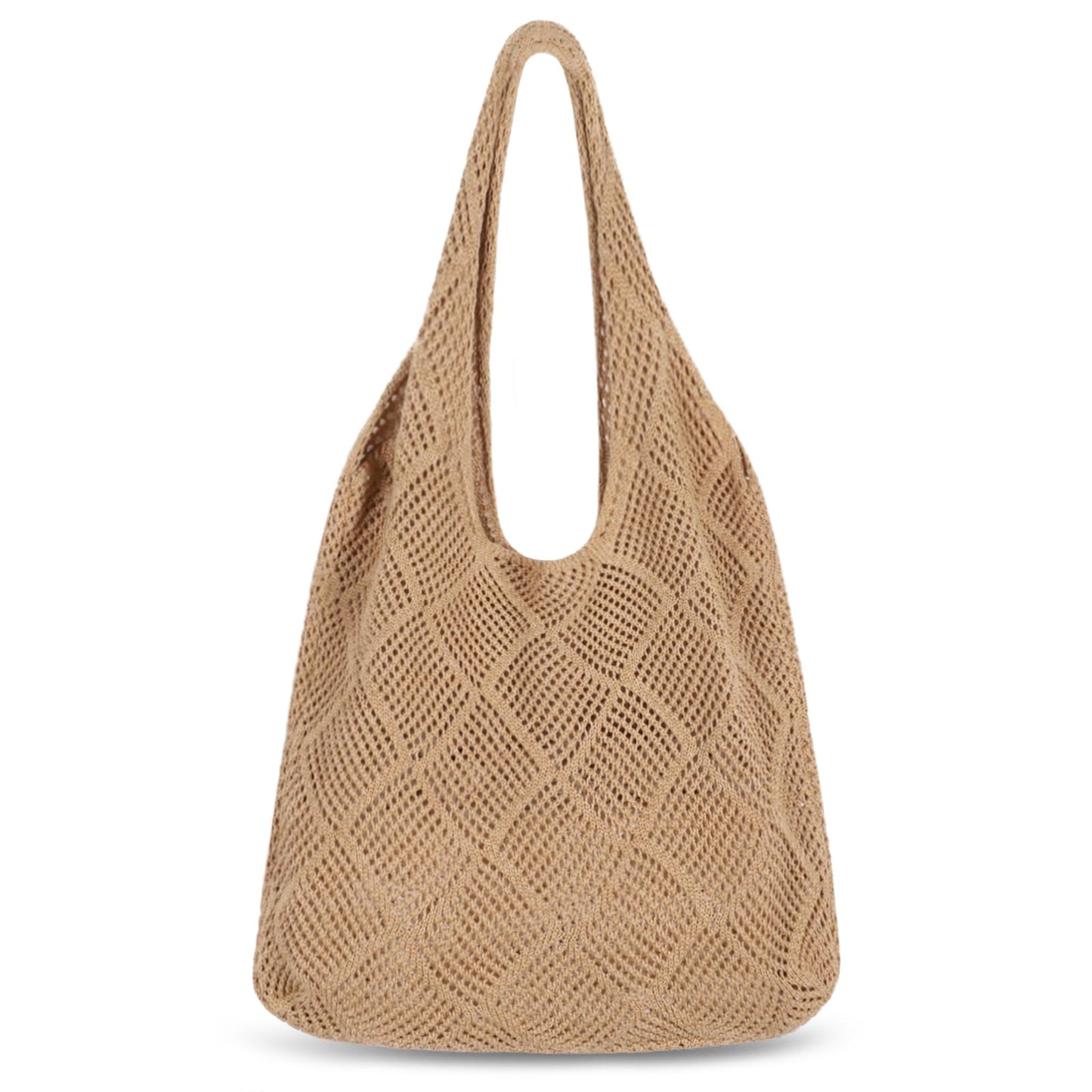 Sightor Crochet Tote Bag, Mesh Beach Bag Knit Summer Hobo Bag Vacation Boho Tote Bag for Women (Brown)