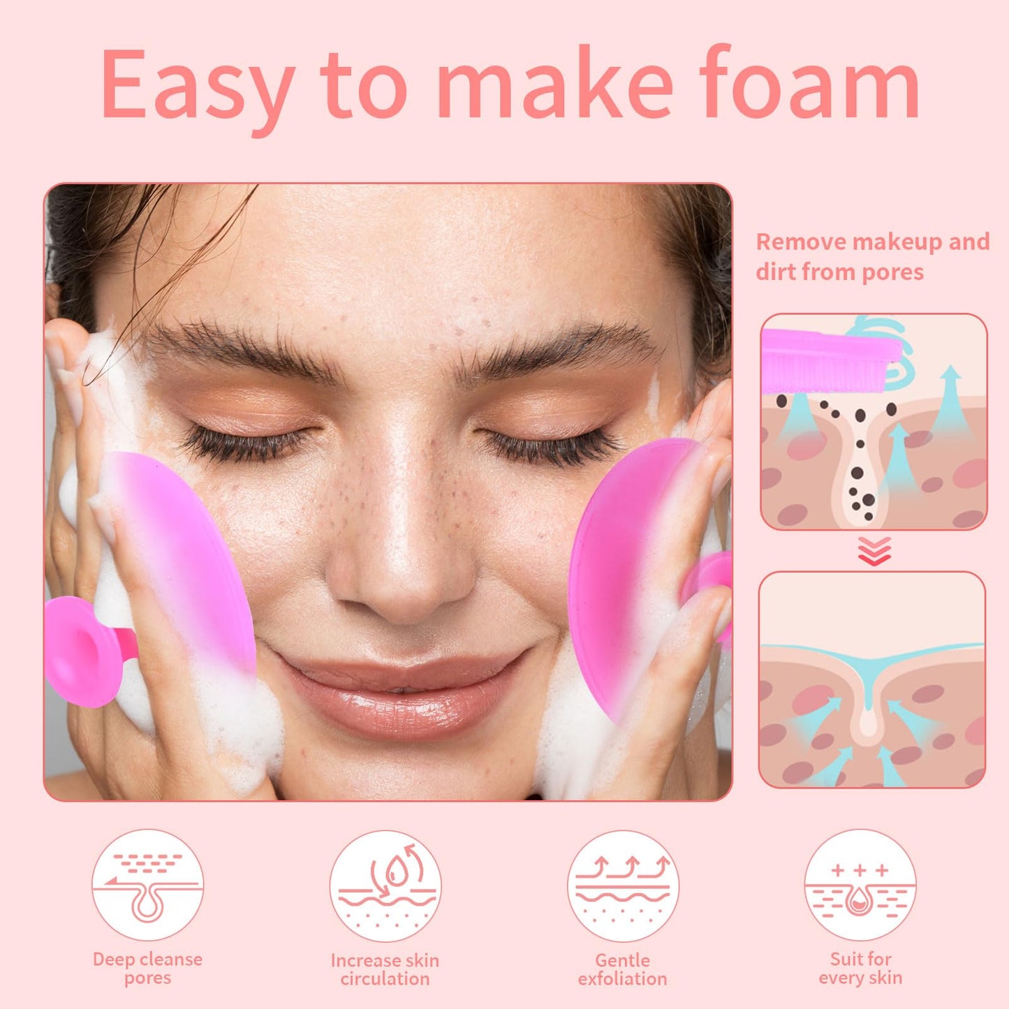 3 Pcs Lip Scrub Brush with Silicone Facial Cleansing Brush,2 Pcs Face Scrubber Gentle Exfoliating,Removing Blackhead,Massaging