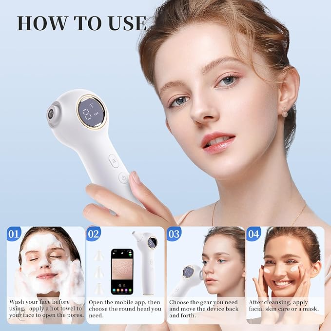 Blackhead Extractor with Camera, Black Head Remover for Face,Pore Extractor for Black Head and Acen, Blackhead Remover Tools with USB Rechargeable, Blackhead Remover Vacuum (White)