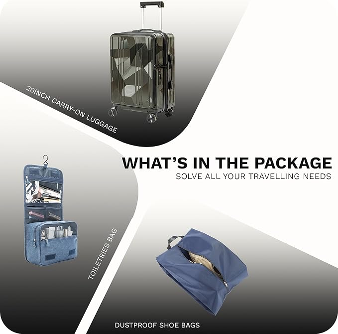 20 inch Carry On Luggage Expandable Top Opening/Clamshell Opening, TSA Approved Carry On Luggage Hard Shell Suitcases, Lightweight Away Carry On Suitcases, Grey