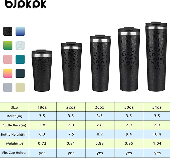 BJPKPK 18oz Insulated Tumbler With lid And Straw Stainless Steel Tumblers Travel Coffee Mug Reusable Thermal Cup,Black Leopard