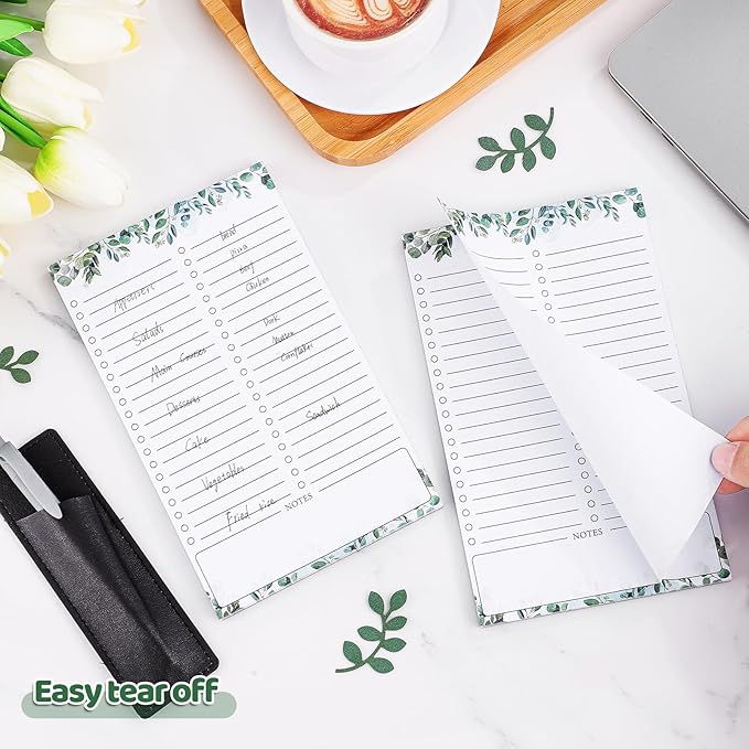 2 Pack Grocery List Magnet Pad for Fridge with Pen Holder, Totally 120 Sheets Magnetic Note Pad for Fridge Full Back Magnet Shopping List, To Do List, Memo Notepads, 4.5x7.5"(Green Leaf)