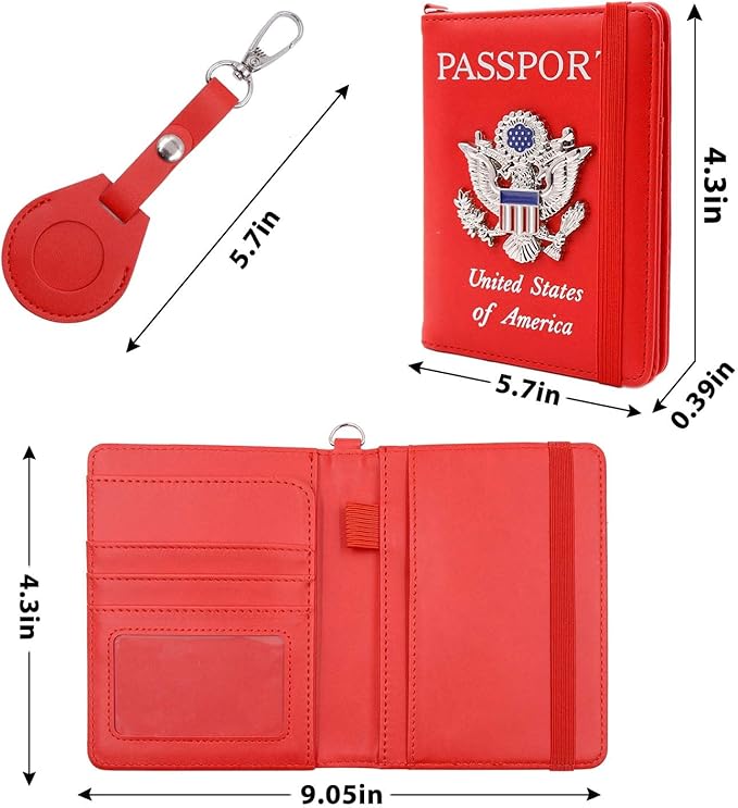 Cnycmy Passport Holder with Airtag slot,Passport-Wallet-Holder for Women,for Family, Rfid Passport Book Card Slot Waterproof, passport holder for travel (red1)