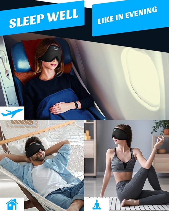 LC-dolida Sleep Mask with Bluetooth Headphones, Sleep Headphones Bluetooth Sleep Mask Eye Mask Pressure Relief Night Sleeping Headphones for Side Sleepers Best Gift and Travel Essential