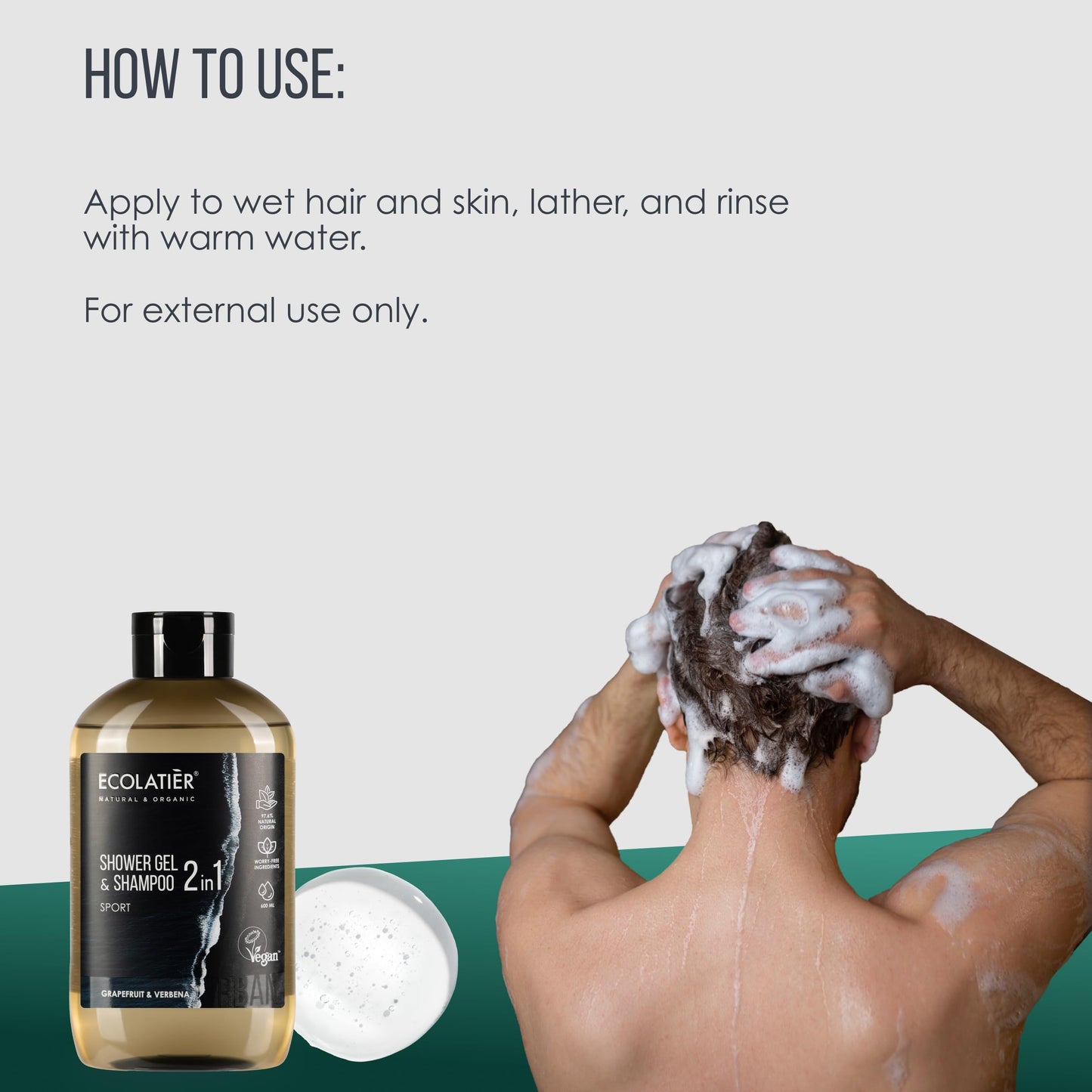 2-in-1 Body Wash Men & Shampoo Men - Sport Formula, Natural Body Wash & Hair Cleanser, 97.5% Natural Ingredients, Vegan, Refreshing & Hydrating for Active Lifestyles, 20.3 Fl Oz