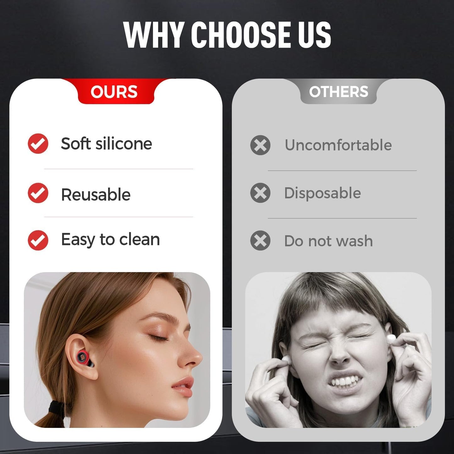 Ear Plugs for Sleeping Noise Cancelling,45db Motorcycle Ear Plugs for Noise Reduction with 8 Eartips,Reusable Silicone Earplugs for Sleep,Concerts,Work,Study,Snoring,Travel (Black and Red)