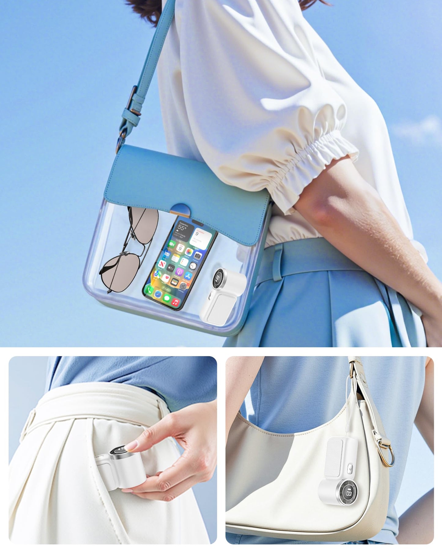 AGEYOU Portable Handheld Mini Fan, 6 Gear Wind, Hand Small Travel Personal Held Fans, Rechargeable Turbo Fan, Gifts for Women Men, for Camping Vacation Outdoor (white)