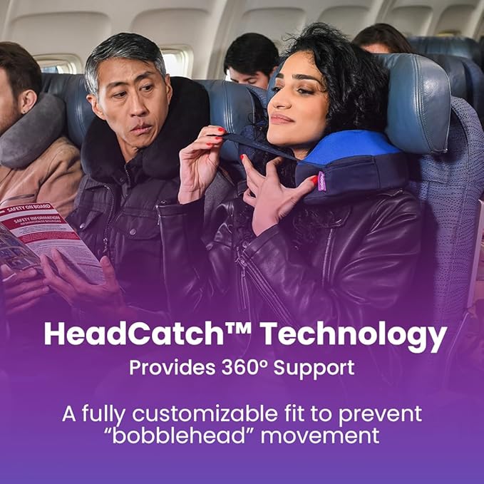 Cabeau Travel Neck Pillow for Airplanes – The Neck’s Evolution, TNE S3 – Supportive Memory Foam Design for Long Haul Flights – Attachable Seat Straps and 360° Support (Amsterdam Rainbow)