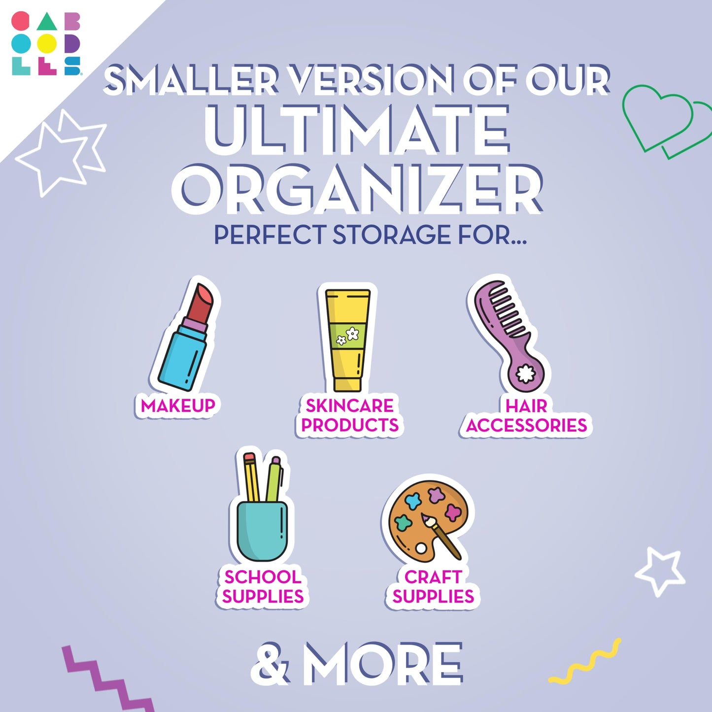 Caboodles Pretty in Petite Makeup Box, Two-Tone Periwinkle on Pink, Hard Plastic Organizer Box, 2 Swivel Trays, Fashion Mirror, Secure Latch for Safe Travel