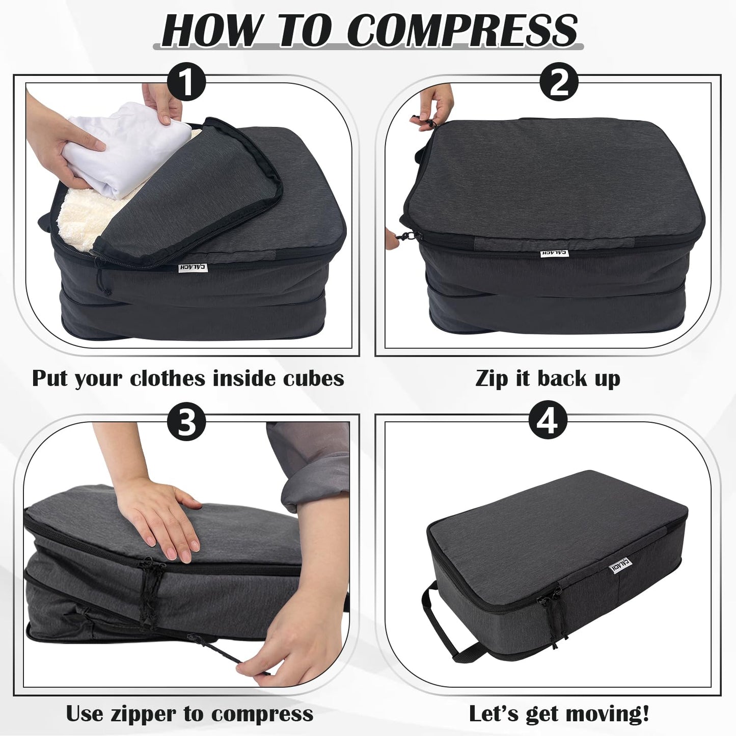 Extra Large Compression Packing Cubes for Travel Essentials, 2 Set Expandable Travel Cubes for Packing Compression Bags Luggage Suitcase Organizer, Black