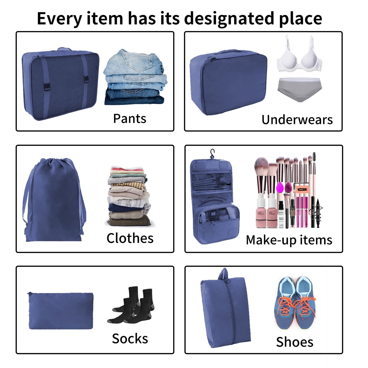 SLMT 10 Set Packing Cubes for Suitcases, Luggage Organizer Bags for Carry On, Travel Bags Organizer for Luggage, Must Have Travel Essentials for Women and Men (Navy Blue)