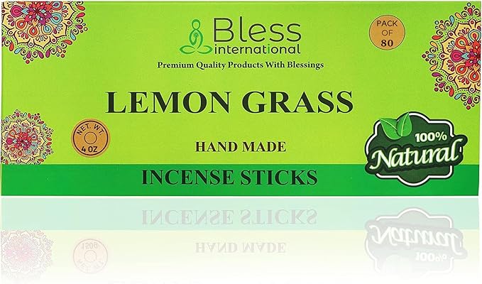 Bless-Lemon-Grass 100%-Natural-Handmade-Hand-Dipped-Incense-Sticks Organic-Chemicals-Charcoal-Free Purification-Relaxation-Positivity-Yoga-Meditation Best-Woods-Scent (80 Sticks (4.20 OZ))