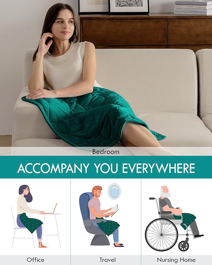 Kaisa Weighted Lap Blanket 5 lbs 23" x 29", Cozy Luxury Crystal Velvet Small Weighted Blanket for Adults, Portable Travel Weighted Blanket for Relaxation, All-Season Blanket, Machine Washable, Green