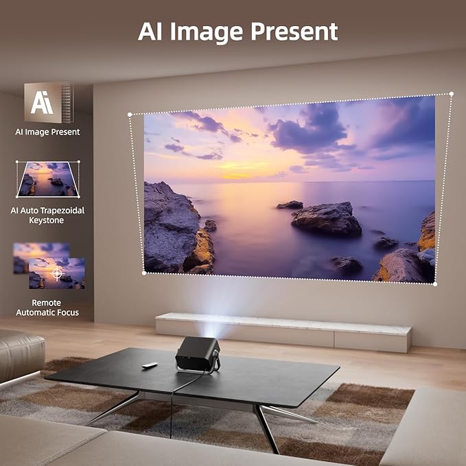 BKZ 2025 upgraded 360°Adjustable Dual Stand AI Auto Keystone Electric Focus Mini Portable Projector with Bluetooth 5.4, 1080P support Outdoor movie Projector compatible with HDMI/USB/Phone (Black)