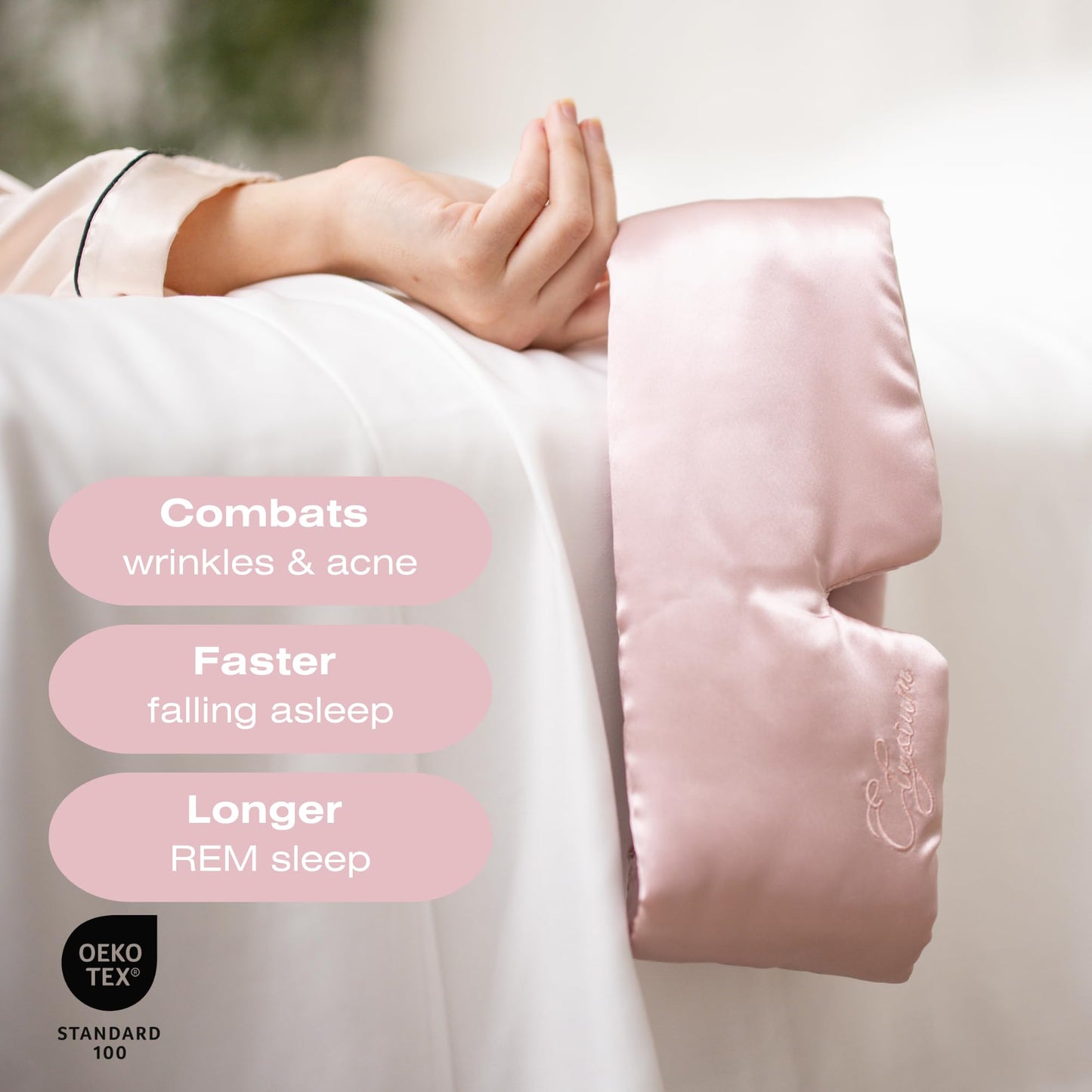 Elysium Luxury Silk Sleep Mask | 100% Mulberry Silk Eye Mask for Sleeping in Total Darkness | Deep Sleep Masks for Women and Men | Travel Eye Masks for Sleep (Pink Pearl)