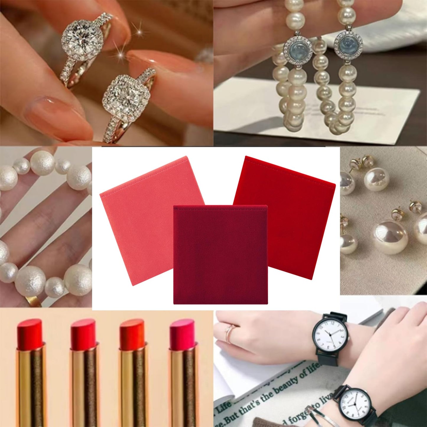 3pcs Small Jewelry Bags Zipper Jewelry Pouches Jewelry Organizer Cases Jewerly Rolls Small Bags for Jewelry Gift Bags Little Bags for Jewelry Travel Jewelry Pouch, 4"x4",Red