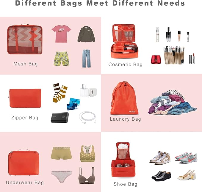 BAGAIL 8 Set Packing Cubes Luggage Packing Organizers for Travel Accessories-Orange