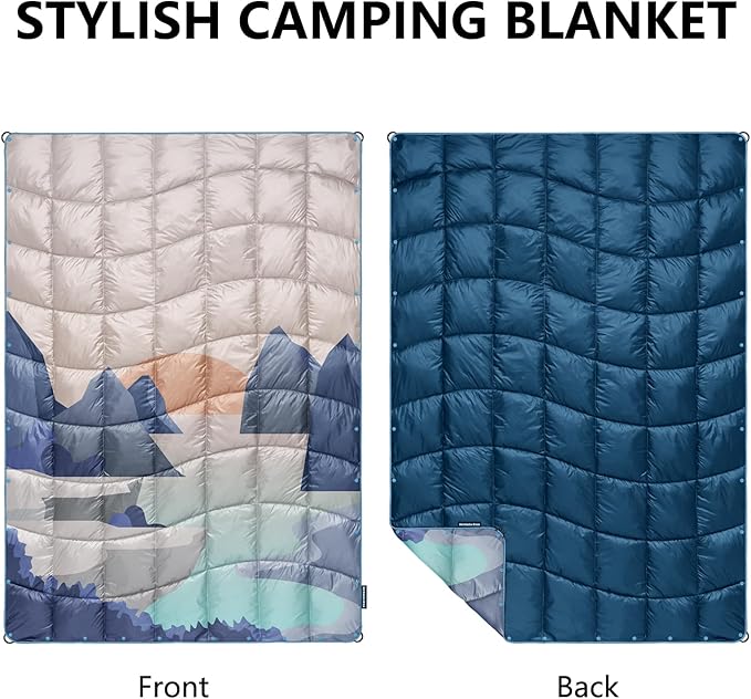 Camping Blanket, Puffy Down Alternative Blanket Lightweight Windproof for Outdoors,Hiking, Backpacking,Beach,Car,Picnic,Stadium