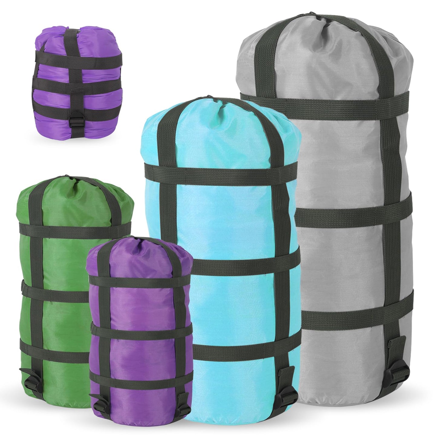 4 Pack Compression Sack for Sleeping Bag Stuff Sack Adjustable Sleeping Bag Compression Stuff Sack 11L + 15L + 30L + 45L Space Saving Gear for Backpacking Hiking Camping Outdoor and Travel Storage(4)