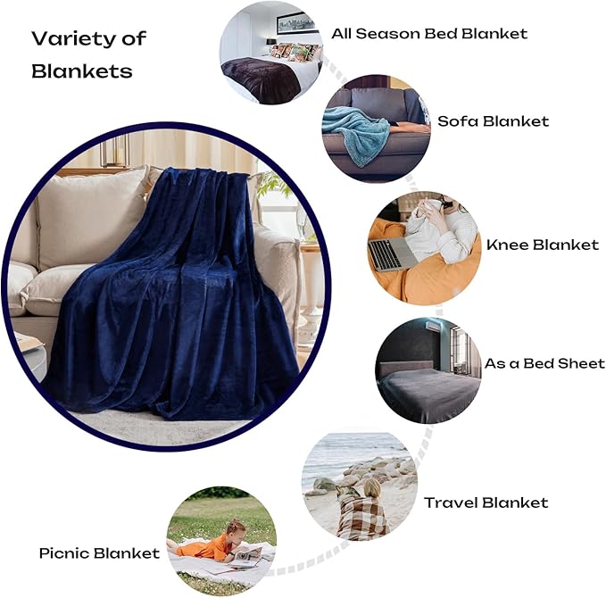 JIAHANNHA Navy Blue Fleece Throw Blankets Queen Size 90 by 90 Inches for Bed Sofa Couch 280GSM,Super Soft Cozy and Luxury Bed Blanket for All Season