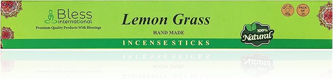 Bless-Lemon-Grass 100%-Natural-Handmade-Hand-Dipped Organic-Chemicals-Charcoal-Free Purification-Relaxation-Positivity-Yoga-Meditation Best-Woods-Scent (25 Sticks (1.4 OZ))