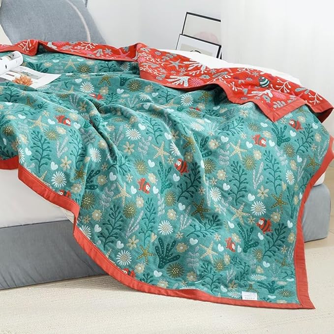 100% Cotton Throw Blankets 60"x80", Versatile Sea World Boho Blankets for All Season,Sofa Couch Beding Livning Throw Blankets Soft Cozy Farmhouse Musin Blanktes Best Gifts for Women