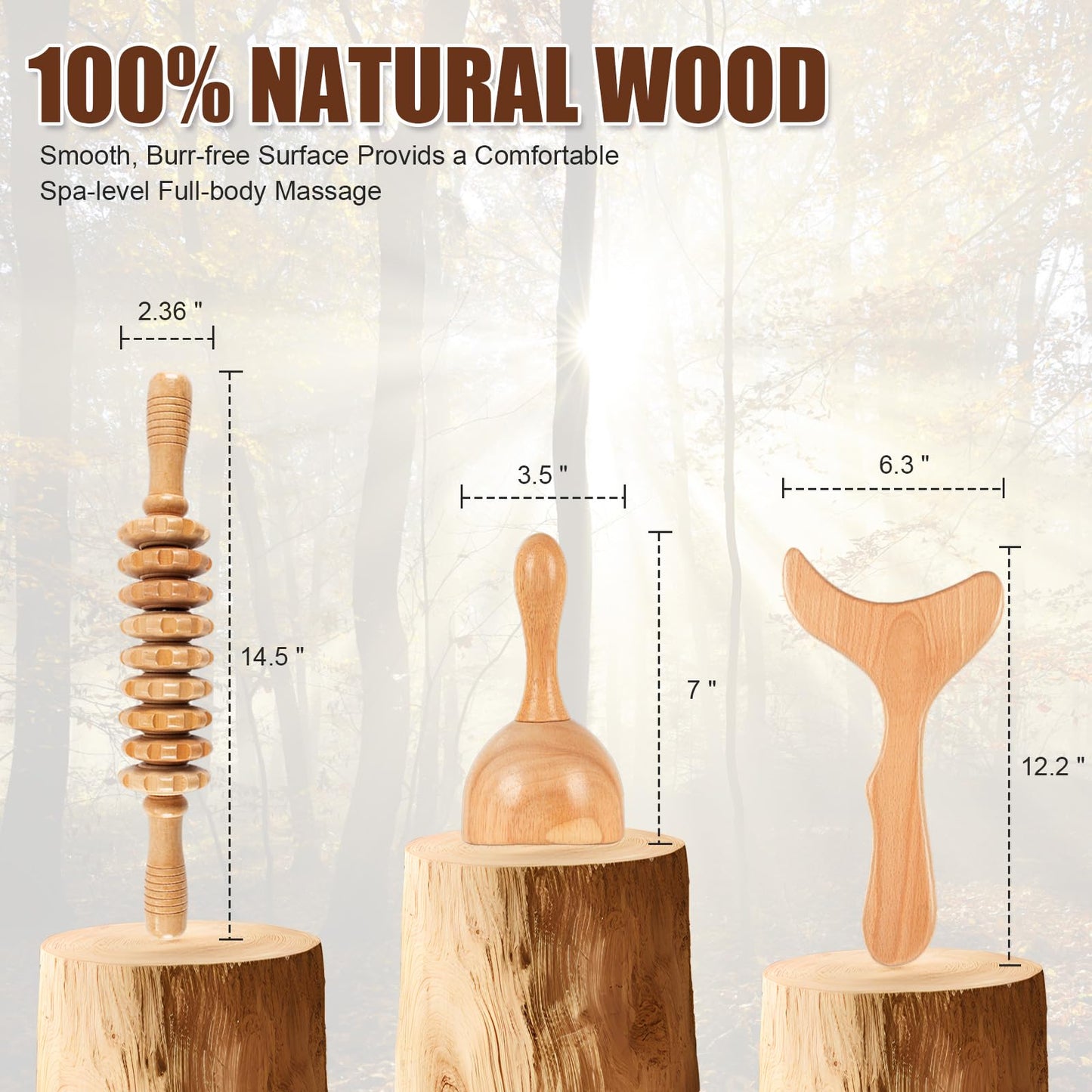 KintKita Wood Therapy Massage Tools 3 in 1,Wooden Lymphatic Drainage Massager Maderoterapia Kit Professional Body Cellulite Massager for Body Sculpting,Contouring,Relief Muscle,Anti-Cellulite