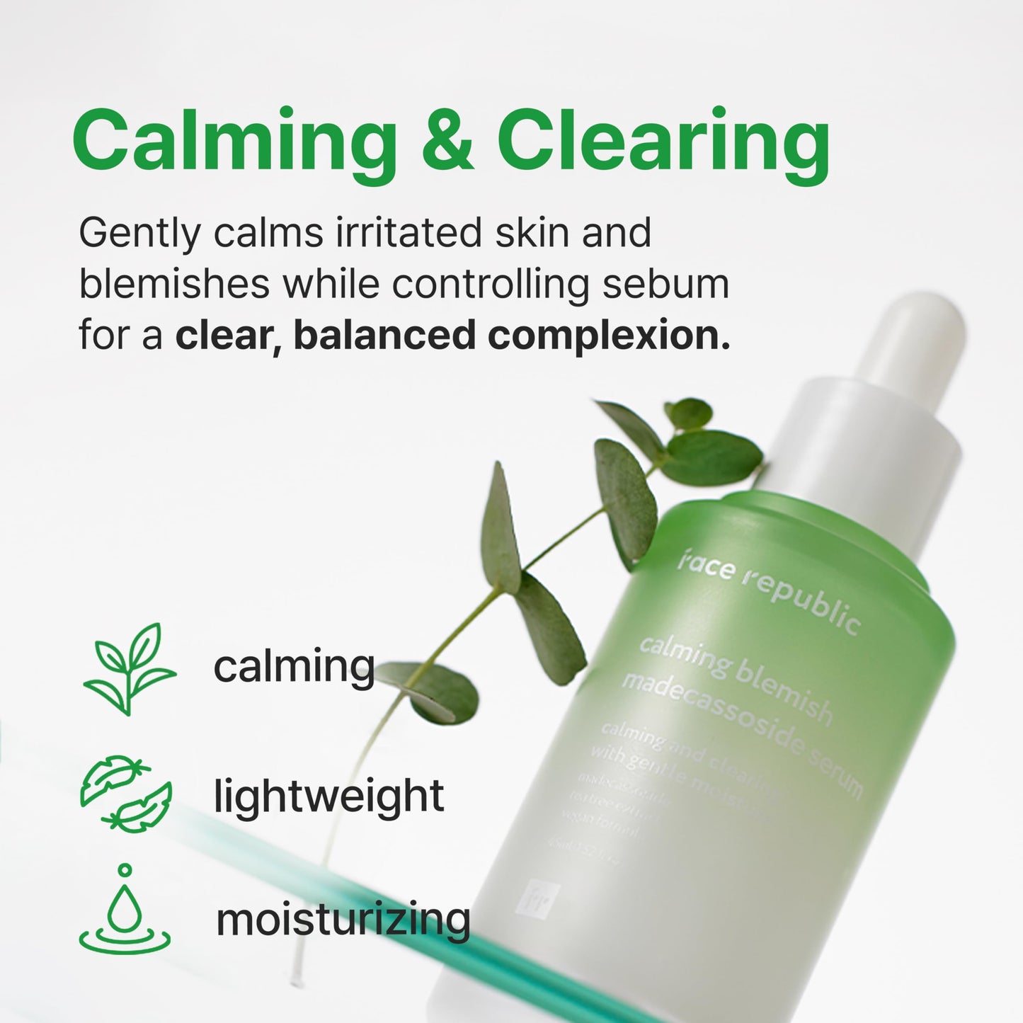 Face Republic Calming Tea Tree Madecassoside Serum 45ml 1.52 fl oz | Lightweight | Soothing | Madecassoside, Tea Tree, Centella Asiatica, Niacinamide | For irritated skin | Vegan Korean Skin Care