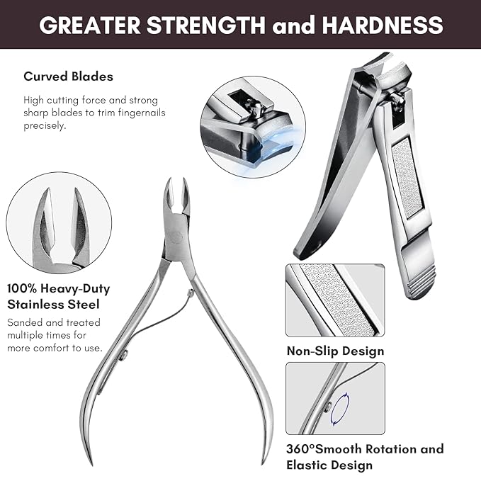 FAMILIFE Manicure Set, Nail Clippers Set Professional Manicure Kit 11 in 1 Stainless Steel Pedicure Tools Nail Kit Mens Grooming Tool with Portable Leather Travel Case Dark Violet Birthday Gifts