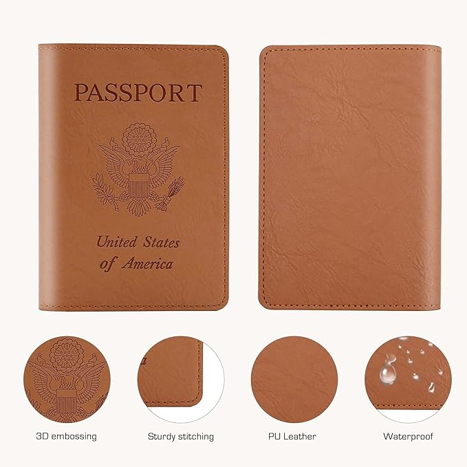 Cnycmy Passport Holder for Travel–Slim Travel Organizer for Passport, RFID Blocking,Boarding Pass, Credit Cards | Vegan Leather & Anti-Theft Design (Brown5)