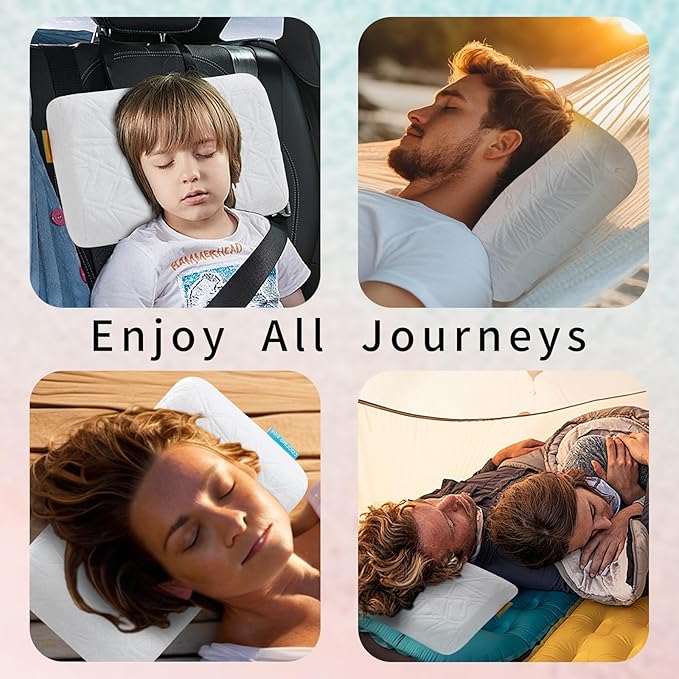 Small Gel Memory Foam Camping Pillow Travel - Contoured Support -Compressible Pillow Ideal for Backpacking, Camping, Travel, Car, Airplane,Office Nap