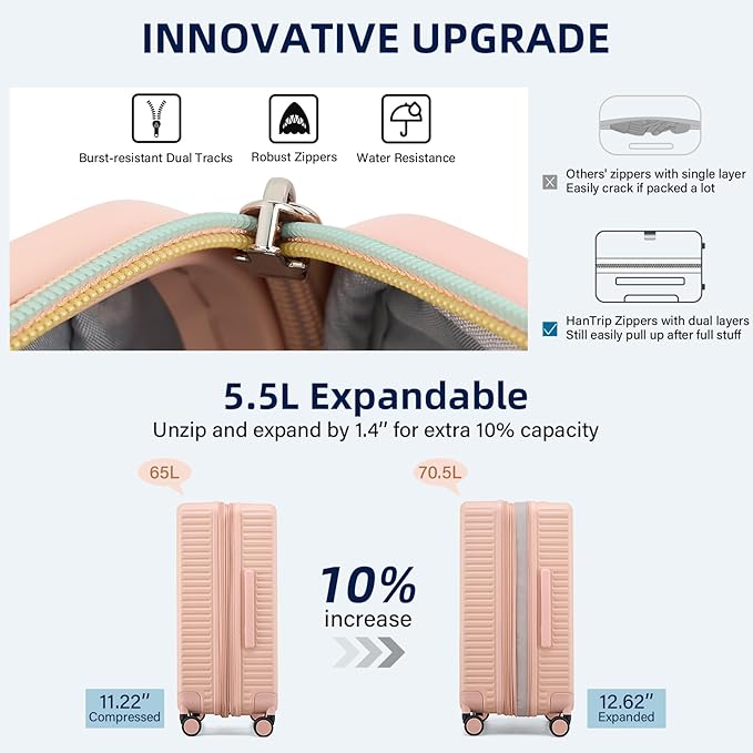 24 Inch Check in Luggage with Spinner Wheels, Hard Shell Suitcases Travel Expandable Luggage with Cup Holder Charger Built in, Checked Medium Suitcase Lightweight Suitcases, Pink