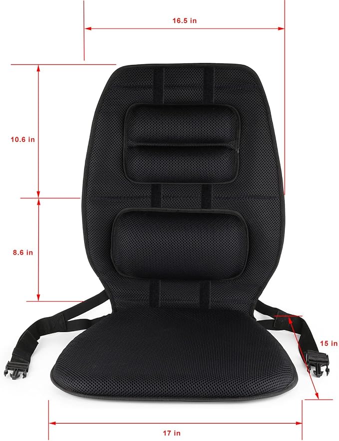 FOMI Gel Seat Cushion and Adjustable Back Support | Lumbar Pillow Flexible Placement for Upper Lower Thoracic, Coccyx, Pressure Sore Pain Relief | for Car, Office Chair, Gaming, Stadium | Posture Aid