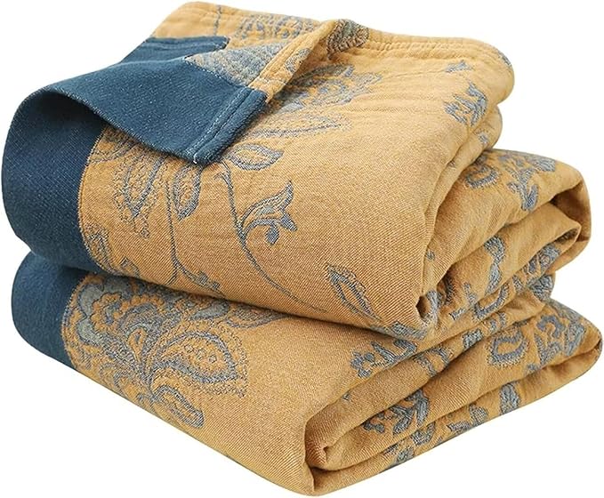 Boho Throw Blankets for Bed- 100% Cotton Soft Cozy Rustic Quilt Blanket,Floran Printed Muslin Summer Blankets 80"x90" Rustic Throws for All Season Sofa Chair Couch Blanket