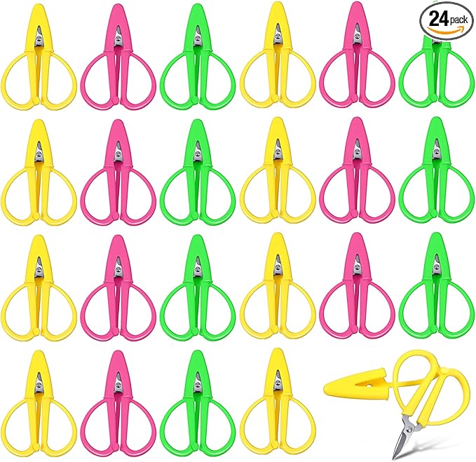 24 Pcs Mini Scissors Thread Tiny Colorful Travel Scissors Back to School Sewing Small Tool 2.56 x 1.65 Inch Embroidery Craft Clipper with Cover, 3 Colors