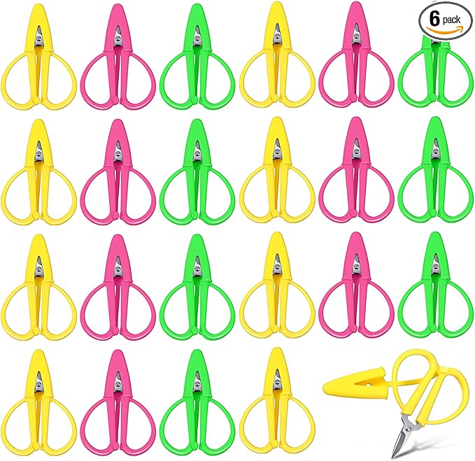 6 Pcs Mini Scissors Thread Tiny Colorful Travel Scissors Back to School Sewing Small Tool 2.56 x 1.65 Inch Embroidery Craft Clipper with Cover, 3 Colors