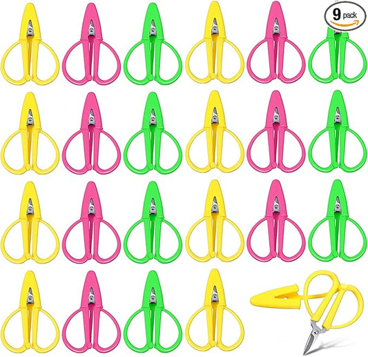 9 Pcs Mini Scissors Thread Tiny Colorful Travel Scissors Back to School Sewing Small Tool 2.56 x 1.65 Inch Embroidery Craft Clipper with Cover, 3 Colors