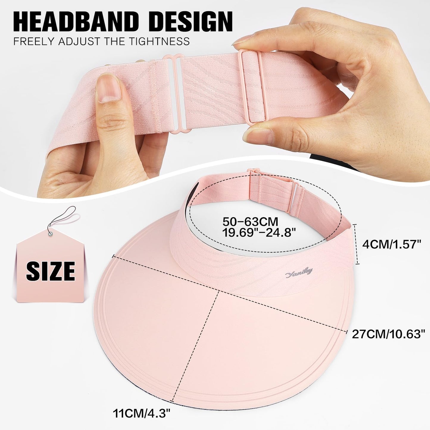 YANIKY Sun Visor for Women Wide Brim Summer UPF50+ UV Protection Seamless Sun Hats Foldable Beach Cap (US, Alpha, One Size, Pink)