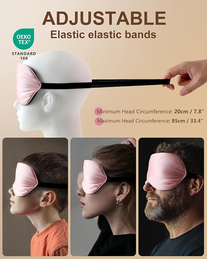 Silk Sleep Mask for Women - Soft Breathable Organic Natural Mulberry Silk Fabric Blackout Eye Mask for Sleeping with Adjustable Straps No Pressure Eye Mask for Travel Essentials Gifts (Pink)