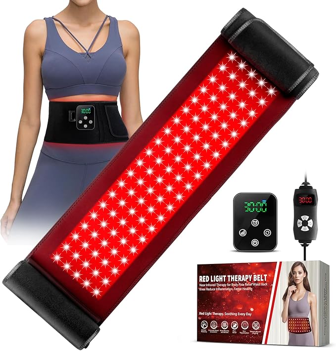 2-in-1 Cordless Red Light Therapy Belt, Wired & Wireless Controller 3000mAh Rechargeable Battery Magnetic LED Screen, 49" * 7" Wearable 660nm & 850nm Red Light Therapy Wrap Belt for Body Pain Relief