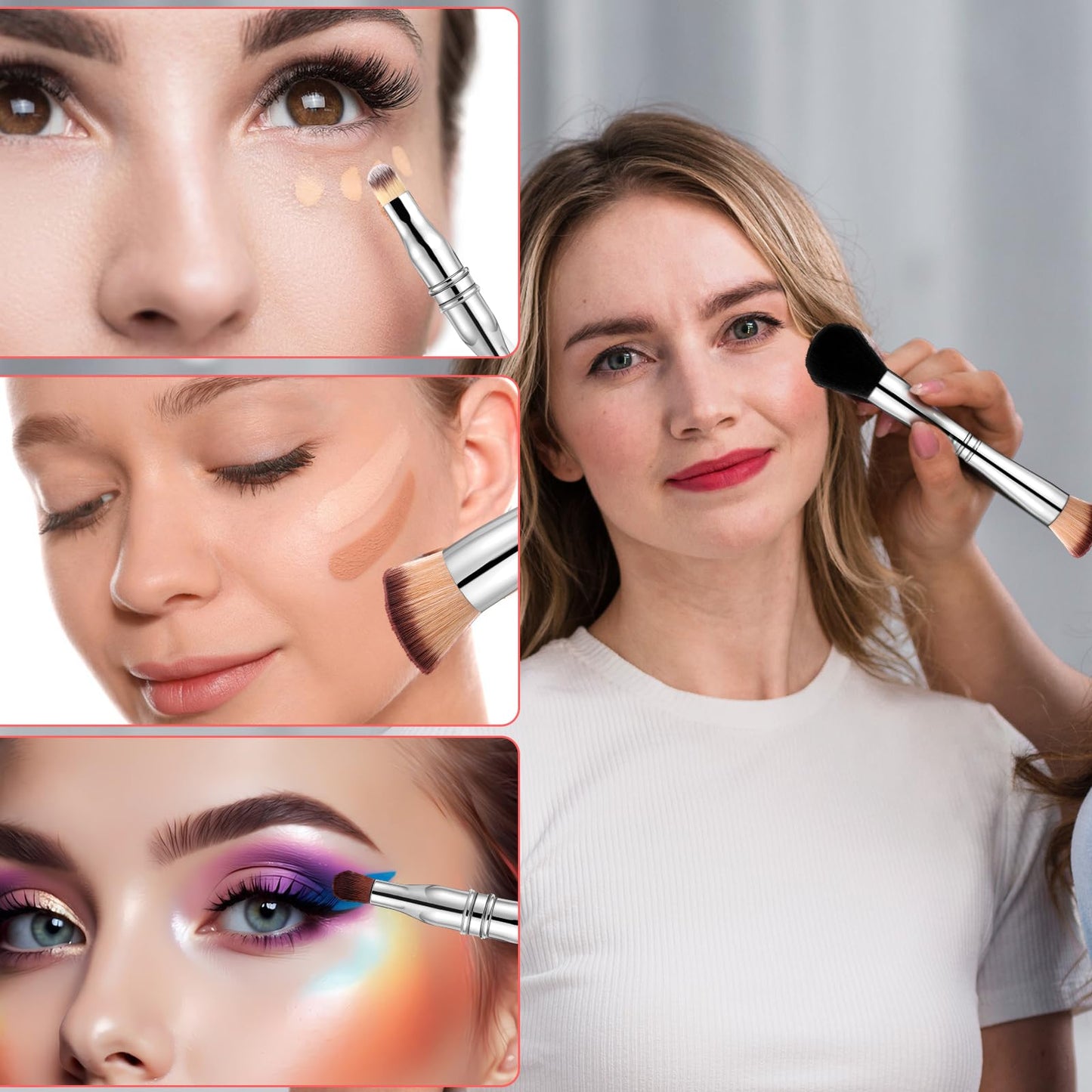 Travel Makeup Brush Set 4 In 1 Makeup Brush With Case Dual Ended Mini Travel Size Makeup Brushes Foundation/Blush Brush Eyeshadow Brush Concealer Brush For Liquid Cream Powder Cosmetic Make Up