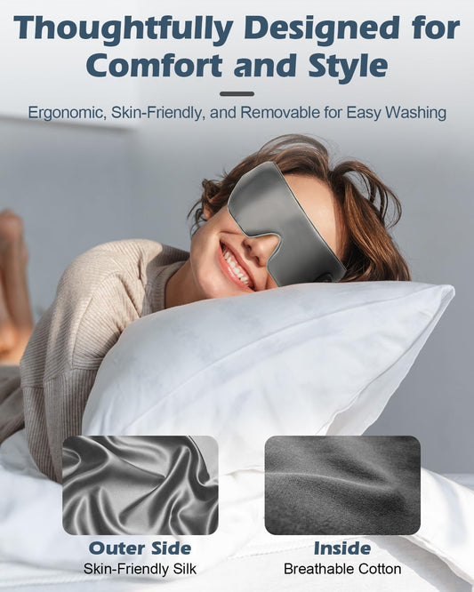 Silk Cordless Heated Eye Mask, Washable Dry Eye Mask Warm Eye Compress Mask with Flaxseed, USB Electric Eye Heating Pad for Stye Sinus Blepharitis MGD Eye Fatigue Gifts for Men Women (Grey) (YZG23440)