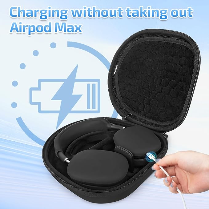 AirPod Max Case with Sleep-Mode Charging Function, Protective Travel Bag for Apple Over-Ear Headphones (Black)