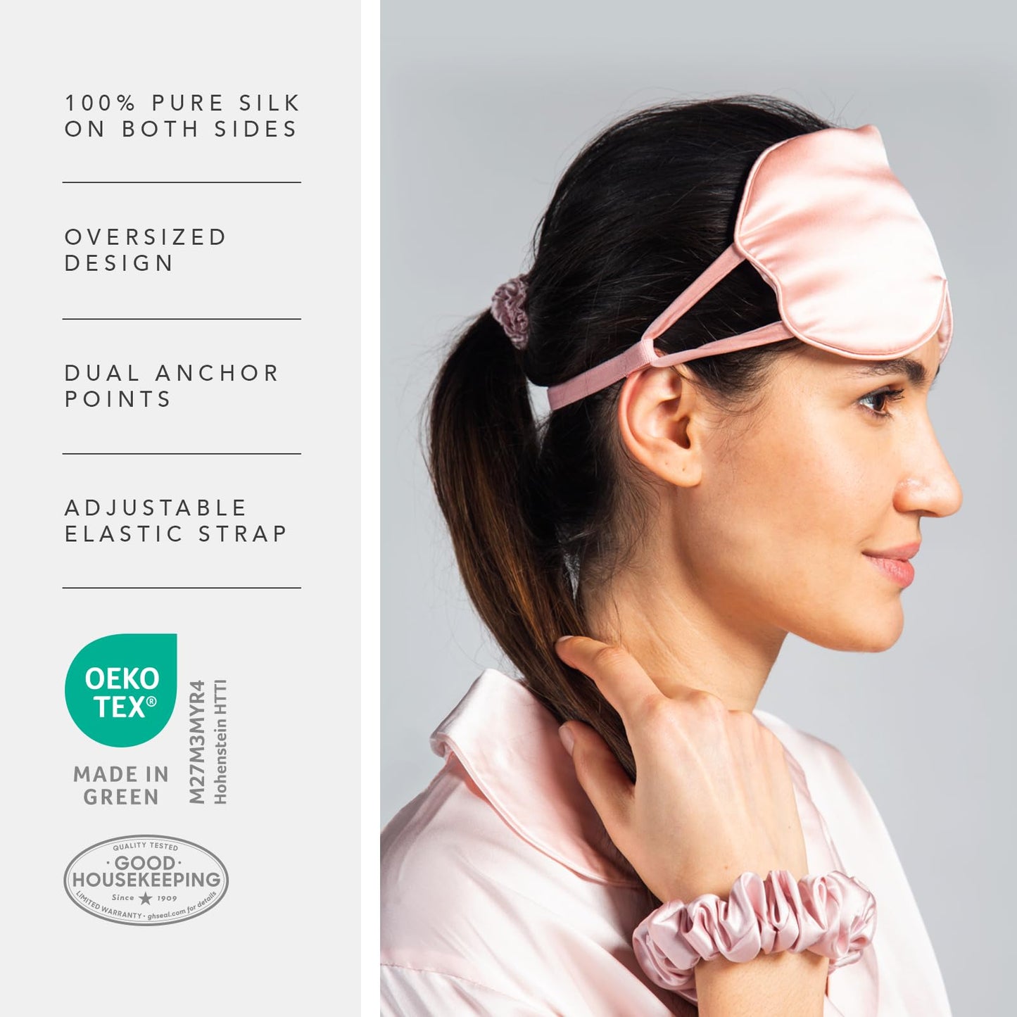 Fishers Finery 25 Momme Mulberry Silk Travel Sleep Mask |Adjustable Strap (Natural White-No Dyes)