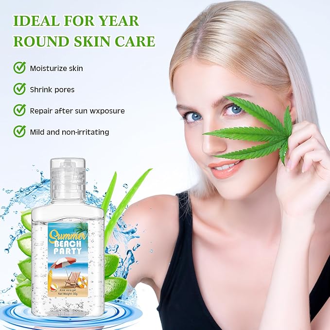 12 Pcs Mini Aloe Vera Gel Bulk for Christmas Wedding Party 1oz Soothing Moisture Aloe Gel Bulk Travel Size for Thank You Gifts Christmas Favors Wedding Party (Beach)