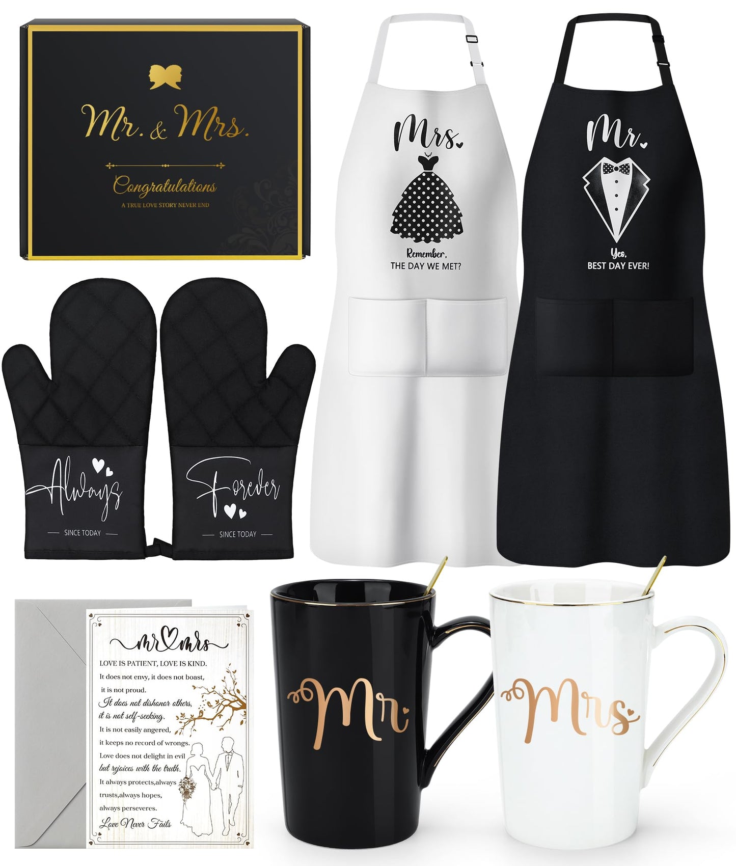 Wedding Gifts for Couples 2025 Bridal Shower Gift for Bride To Be Engagement Gifts for Couples Newlyweds His and Hers Mr and Mrs Gift for Anniversary Marriage Matching Couple Stuff Basket with Aprons