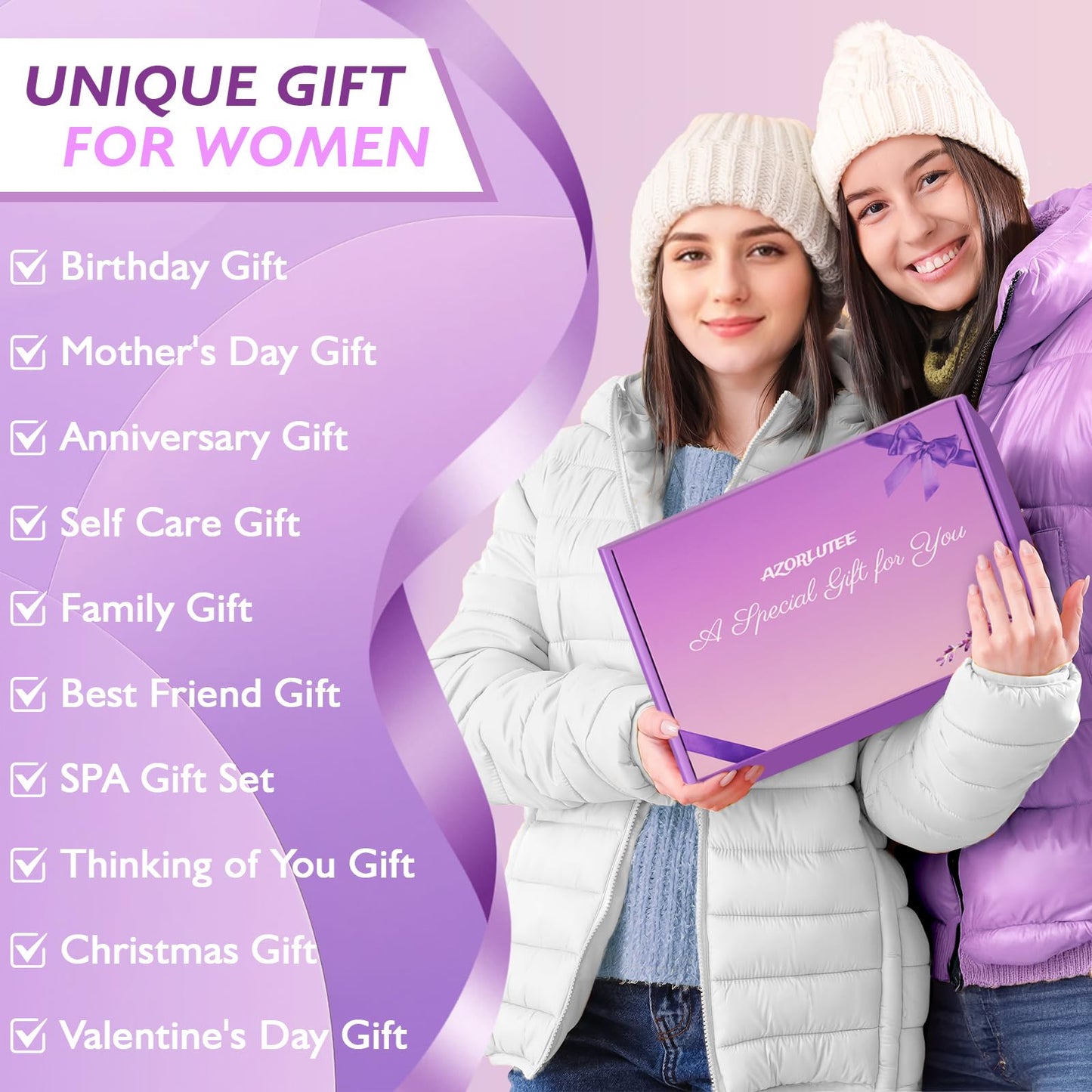 Lavender Spa Gifts Set for Women, Birthday Gifts for Her Mom Wife Daughter Grandma Sister Girlfriend Workmate, Home Bath Care Package, Relaxation Self Care Gift Bath Set Get Well Gift Box
