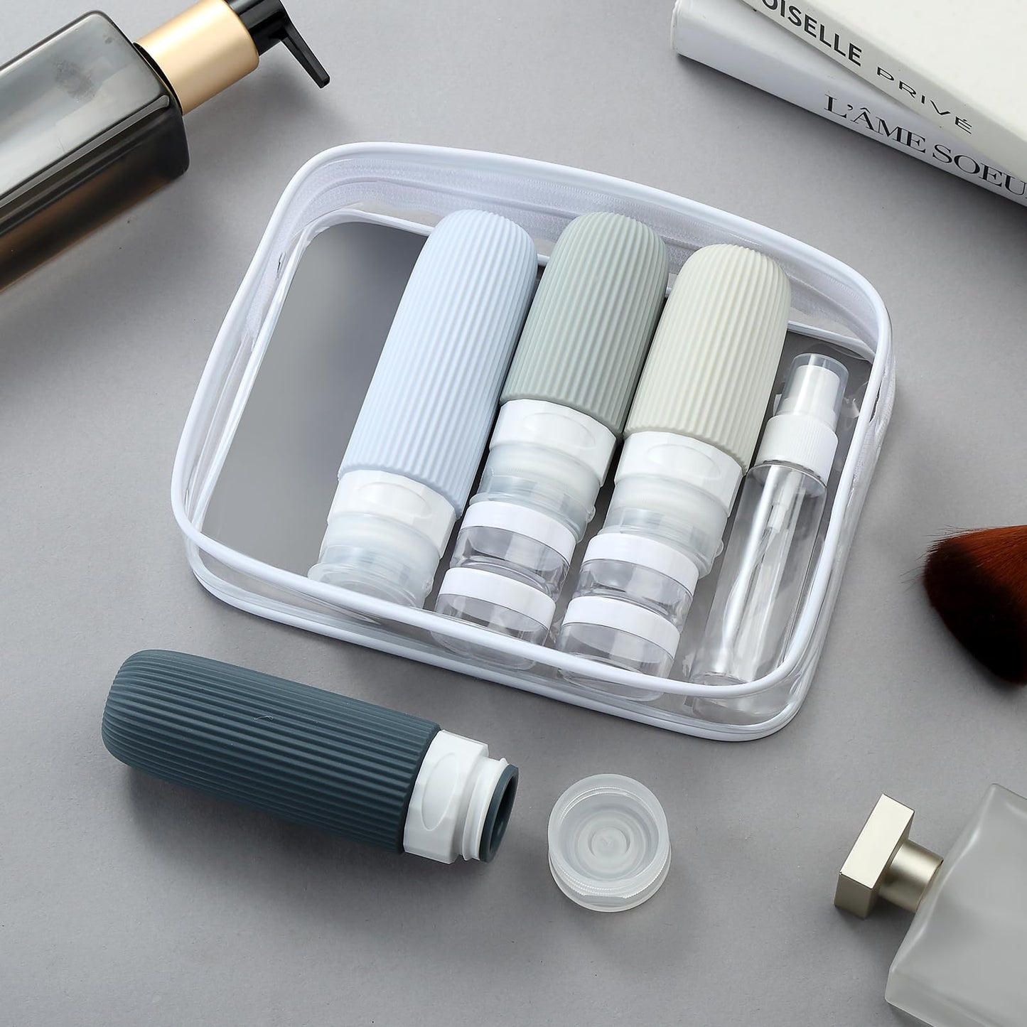 Mrsdry 16 Pack Travel Bottles Set, TSA Approved Leak Proof Silicone Squeezable Containers for Toiletries, Refillable Travel Accessories for Conditioner, Shampoo, Lotion & Body Wash Accessories