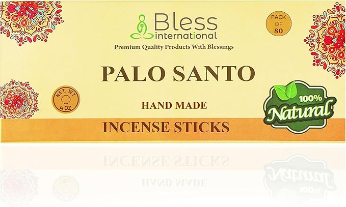 Bless-Palo-Santo 100%-Natural-Handmade-Hand-Dipped-Incense-Sticks Organic-Chemicals-Charcoal-Free Purification-Relaxation-Positivity-Yoga-Meditation Best-Woods-Scent (80 Sticks (4.20 OZ))