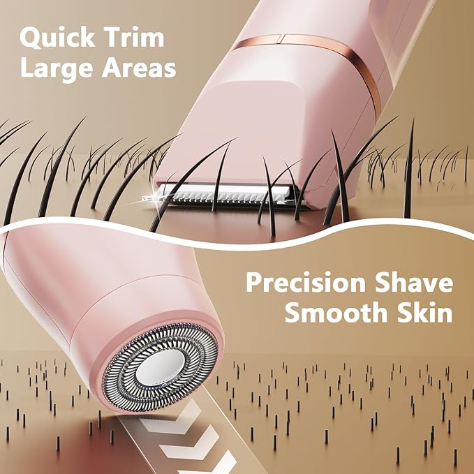 Bikini Trimmer for Women - Painless Waterproof Electric Razor Remover Foil Shaver for Leg, Body, Armpit & Facial Hair, Cordless with Ceramic Blade,USB Charging Dock, Travel Size, Gifts for Her, Pink